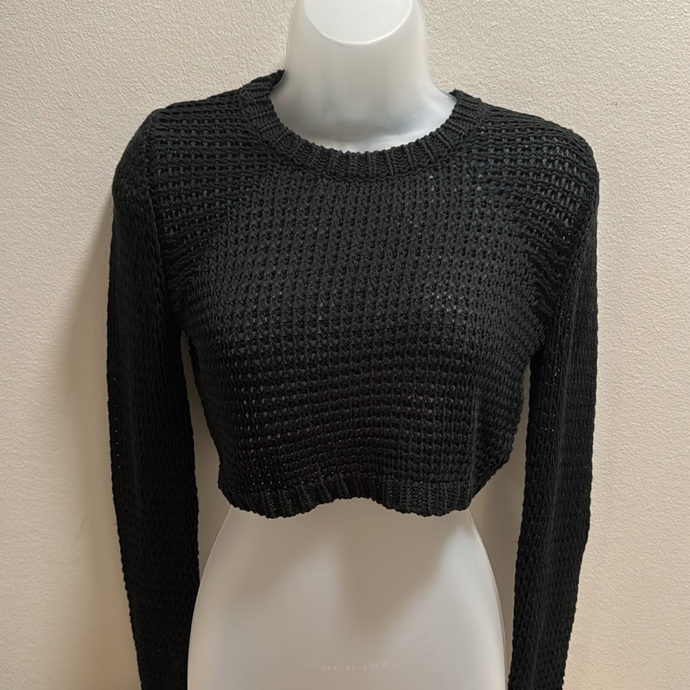 Rachel Roy Knit Long Sleeve Crop Sweater Black Size Small